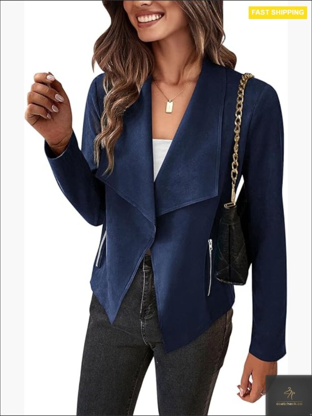 Faux Suede Cropped Jacket Waterfall Collar Open Front Casual Chic Fall Outerwear